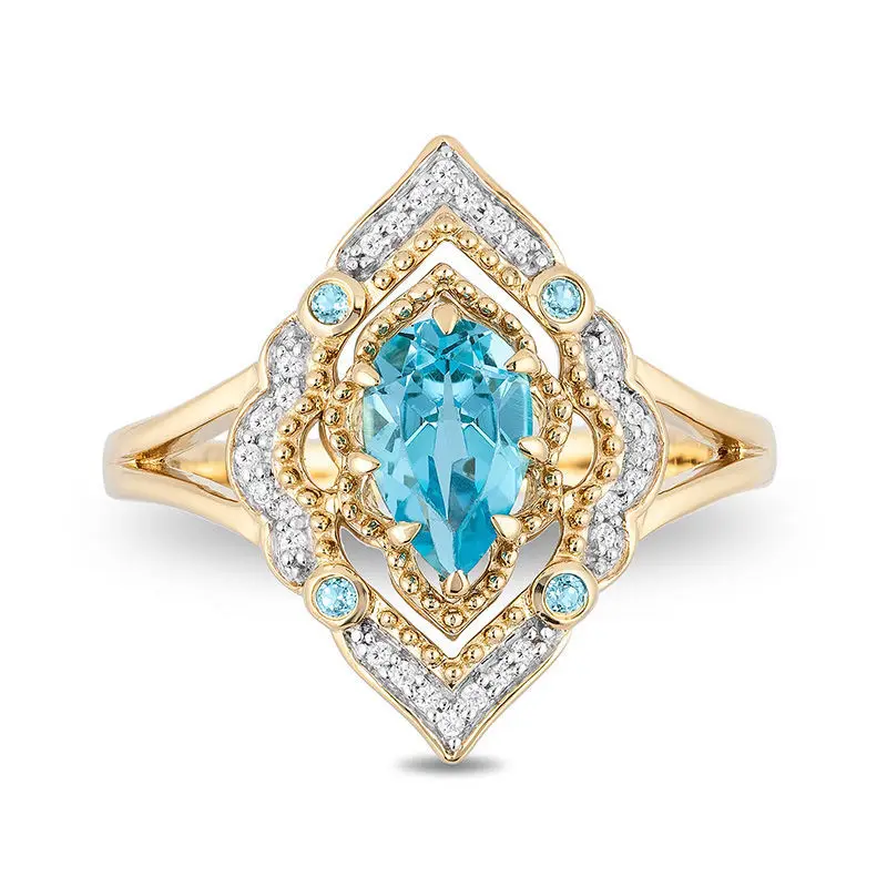 925 sterling silver pear shape swiss blue topaz magic lamp water drop design premium fashion statement ring for ladies