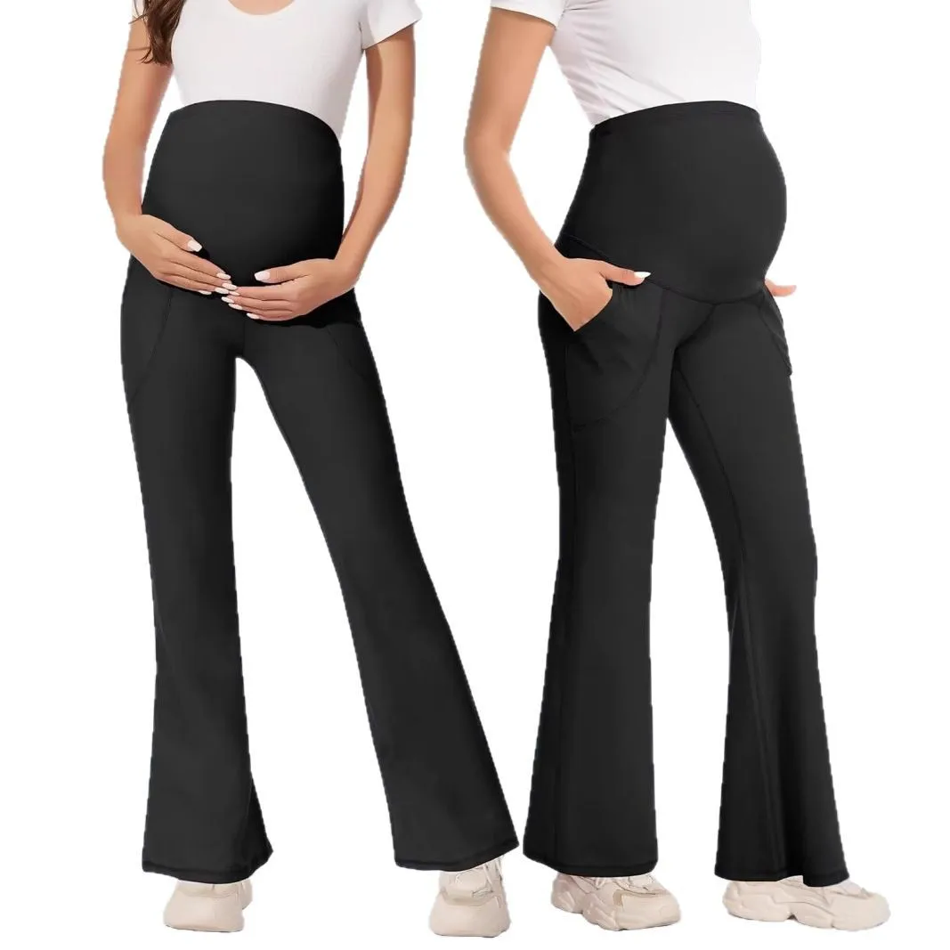 

New Maternity Trousers High Waist Horn Yoga Pants Wide Leg Pants Slim Base Women's Casual Breathable Bell-bottom Pants