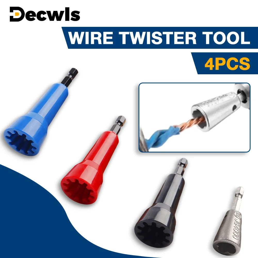 4PCS Wire Twisting Tool Kit, 1/4-Inch Connector, Electrical Tools Accessories, For Drills/Cordless Drills, Cable Twisting Device