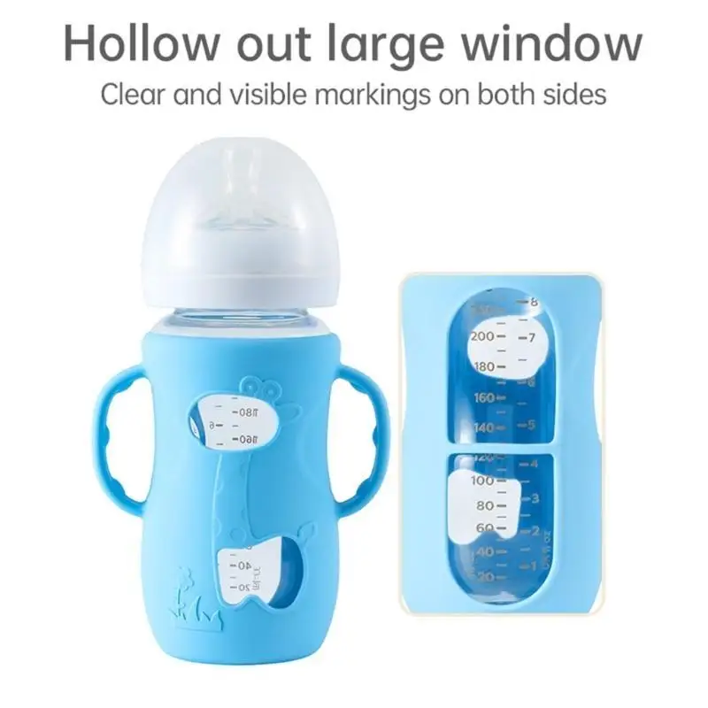 U13F حامل مقبض زجاجة مريح، غطاء مقبض زجاجة حليب الأطفال، يشجع على تطوير الإمساك