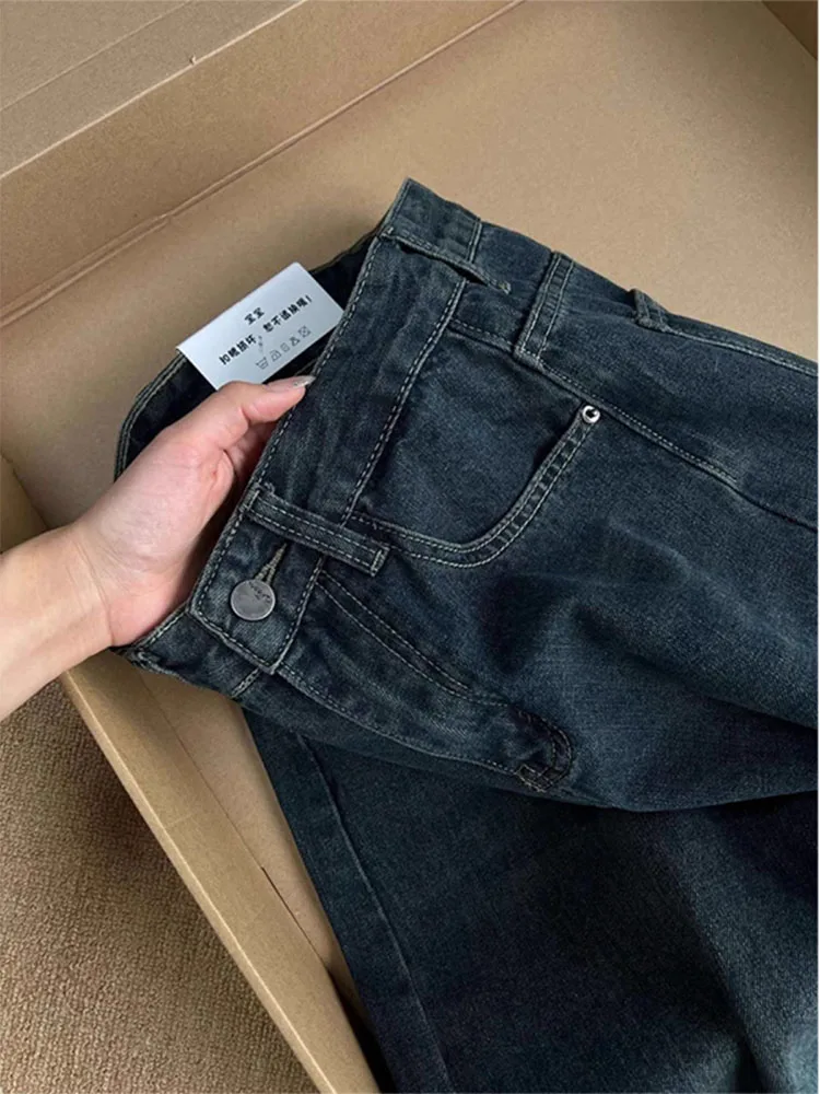 High Waist Wide Leg Denim Jeans Women's American Retro Waed Jeans Fall New Street Sle Slimming Floor-Length Pants