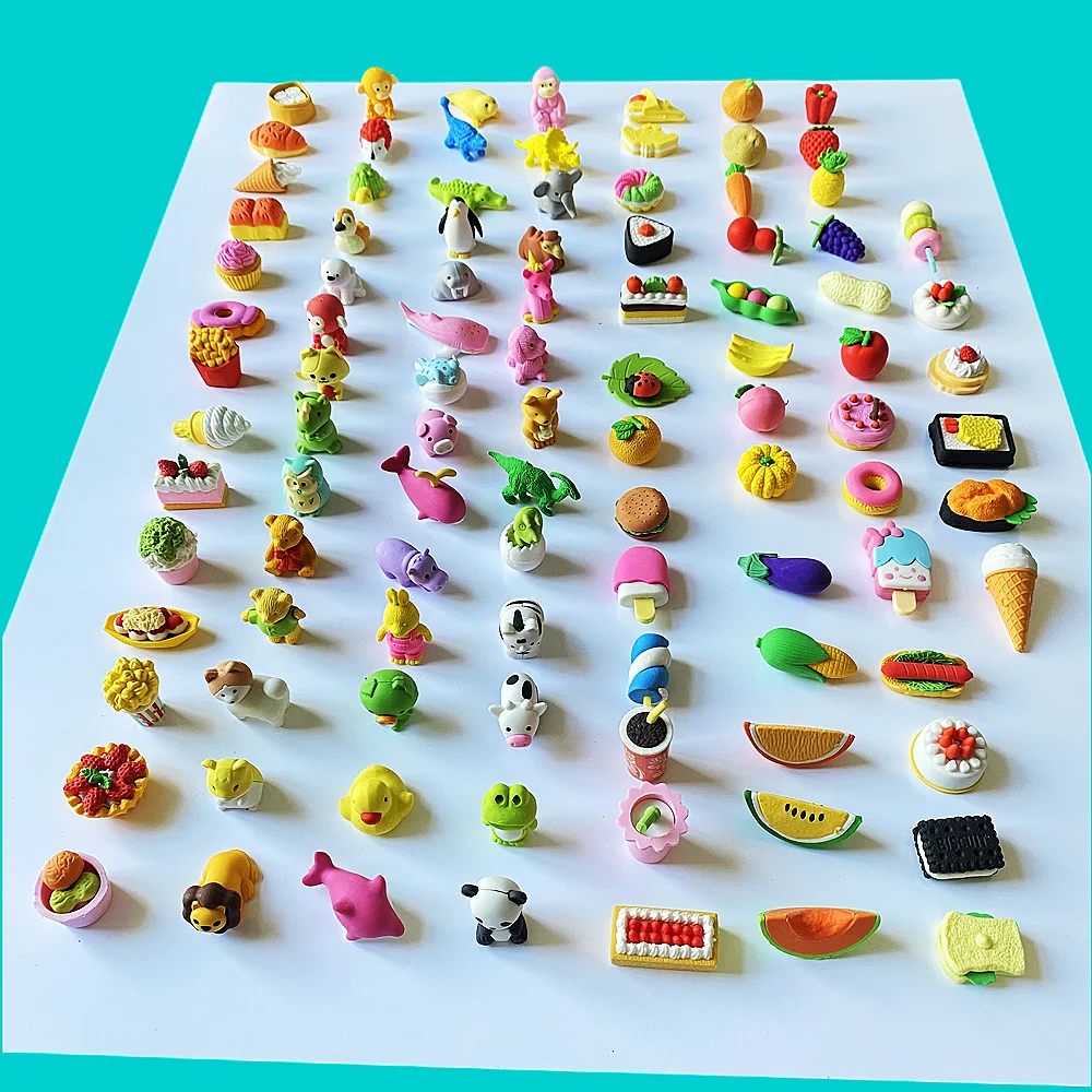 100Pcs Cute Animal Pencil Erasers For Kids Birthday Party Favor kindergarten Student Prize Stationery