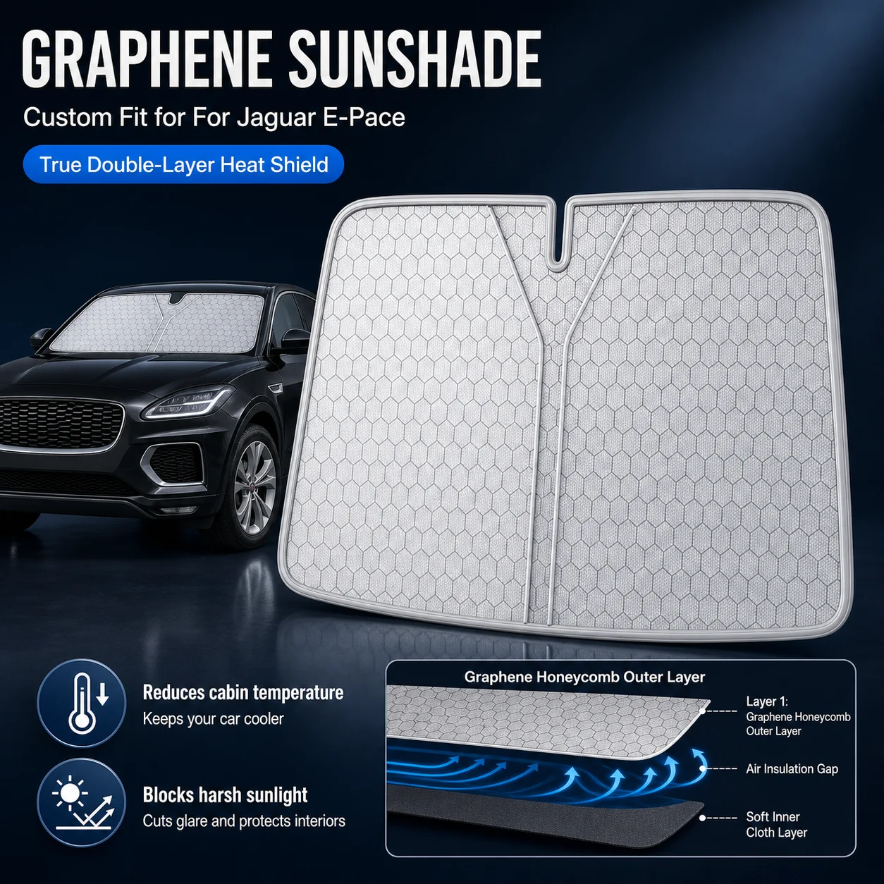 For Jaguar E-Pace Graphene Windshield Sunshade Custom Fit Car Sunshade UV Sun Protection Car Interior Accessories