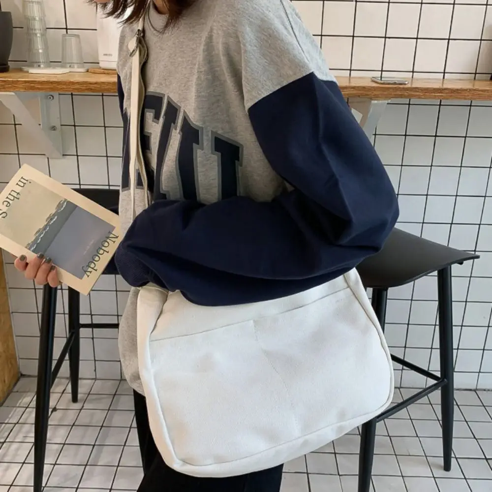 

Solid Color Canvas Tote Bag Large Capacity Commuting Women Handbag Simple Multifunctional Student Shoulder Bags Female Use