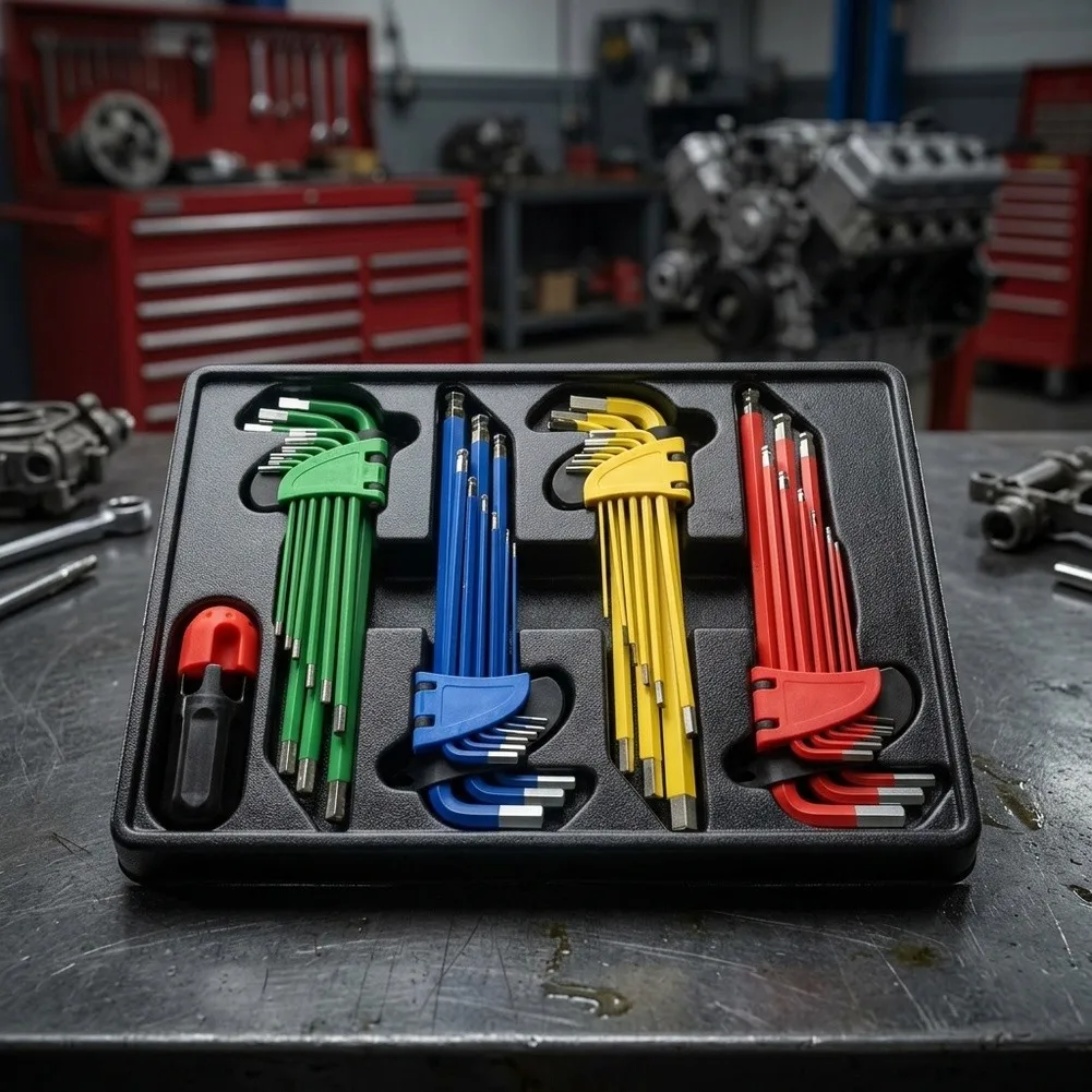 Industrial-Grade Color-Coded Hex Key Wrench Set L-Shaped Ergonomic Handle Heat-Treated Chromium Vanadium Steel