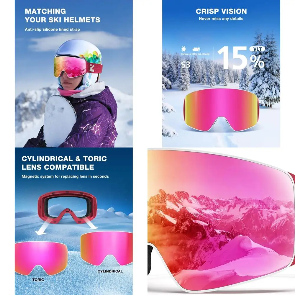 

Detachable Lens Ski Goggles for Men & Women, 100% OTG Snow Goggles, Adult Use