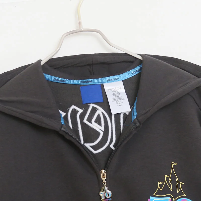 Disney 70th Anniversary Fleece Hooded Sweatshirt Disneyland Letter Embroidery Zip Up Hoodies Jacket Jumper Loose Top Unisex