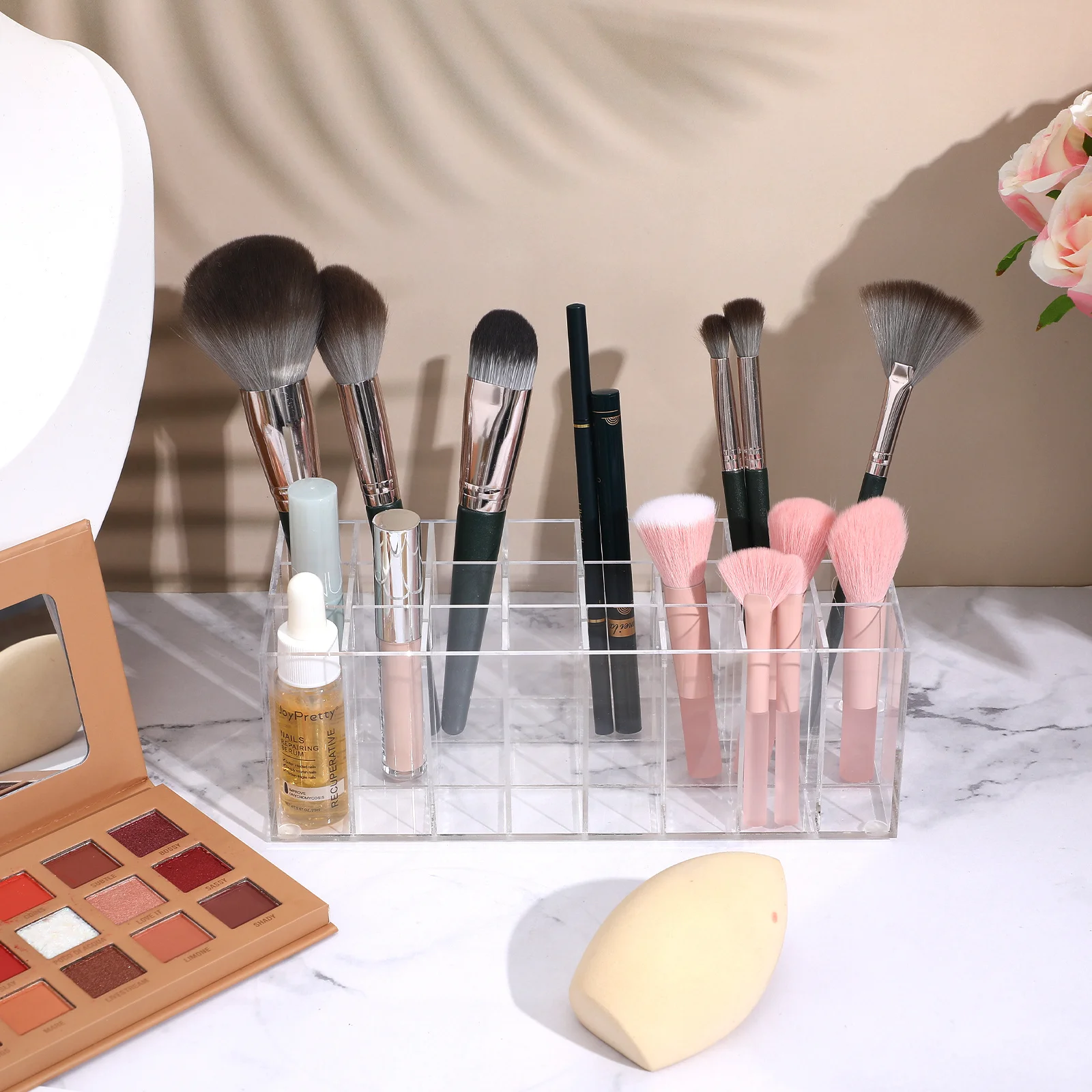 Organizador de Maquillaje Acrílico Multiusos para el Hogar, Exhibidor de Lápices Labiales con 24 Compartimentos, Soporte de Escritorio