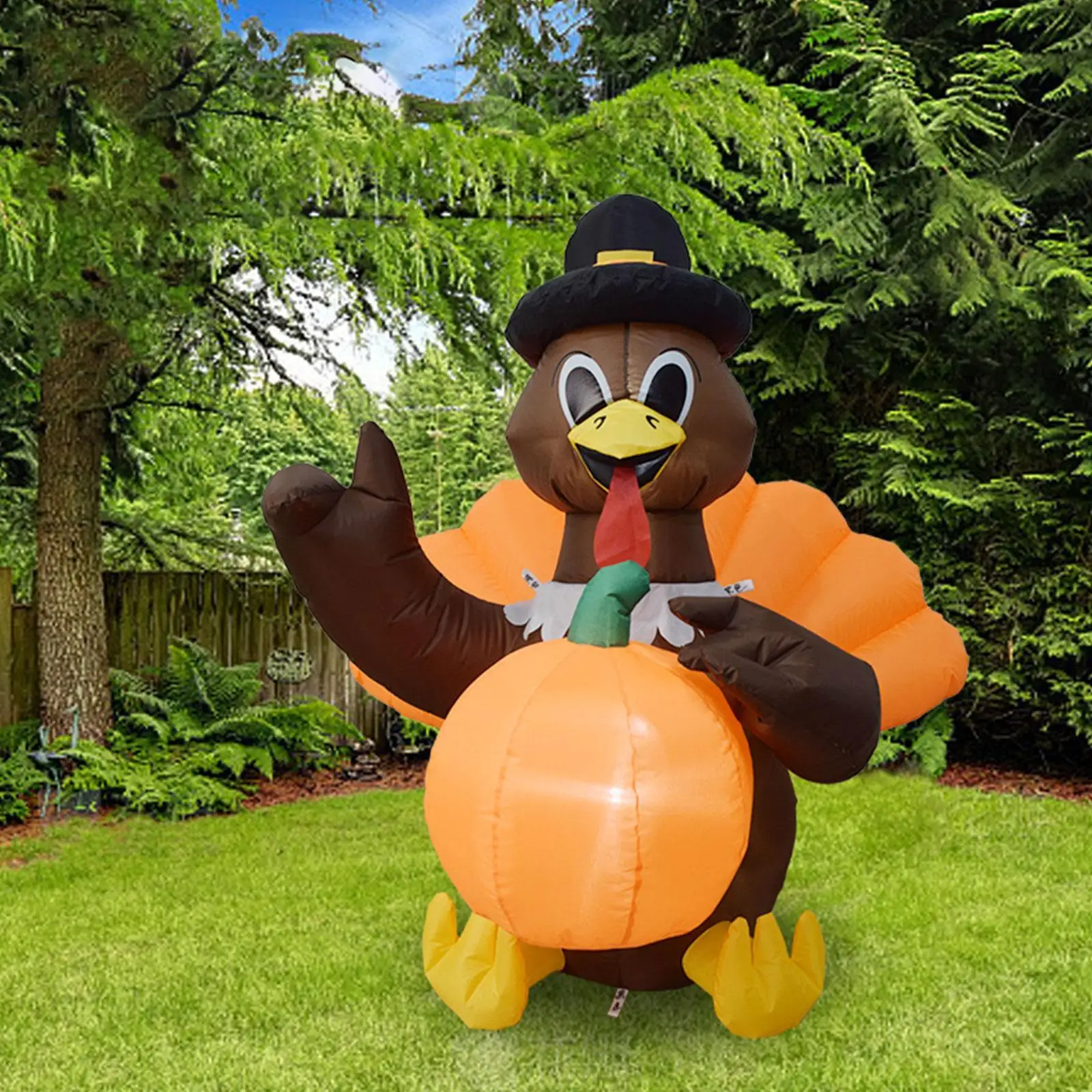 

4 ft Home Decor Easy to Use Multifunctional Inflatable Turkey Decoration with Pumpkin for Thanksgiving Halloween Fall Festival
