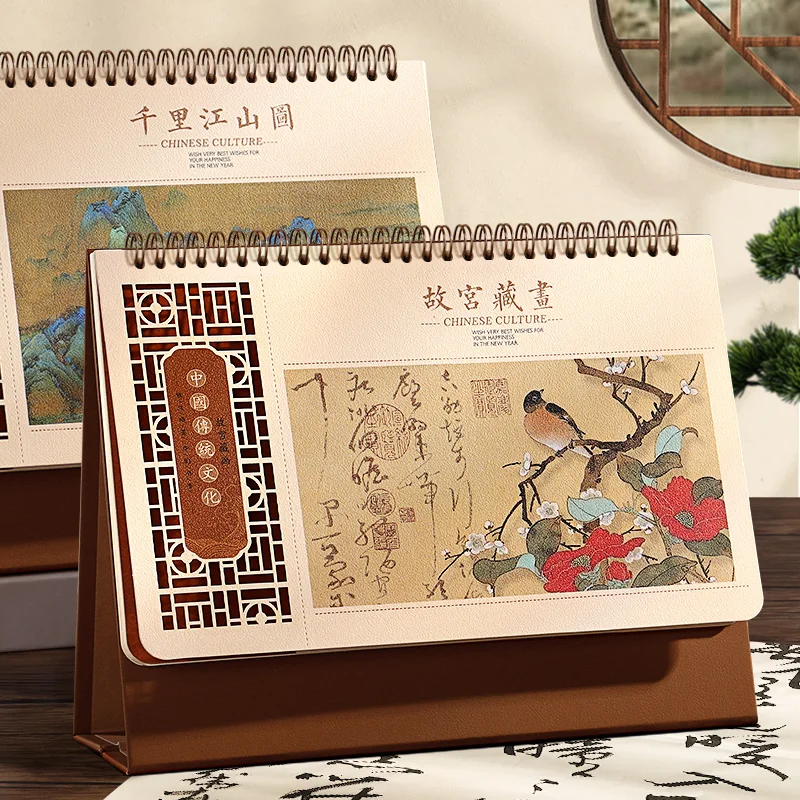 

2025 Vintage Desk Calendar With Memo Notes Tabletop Flip Schedule Monthly Calendar For Spring Festival Home School Office