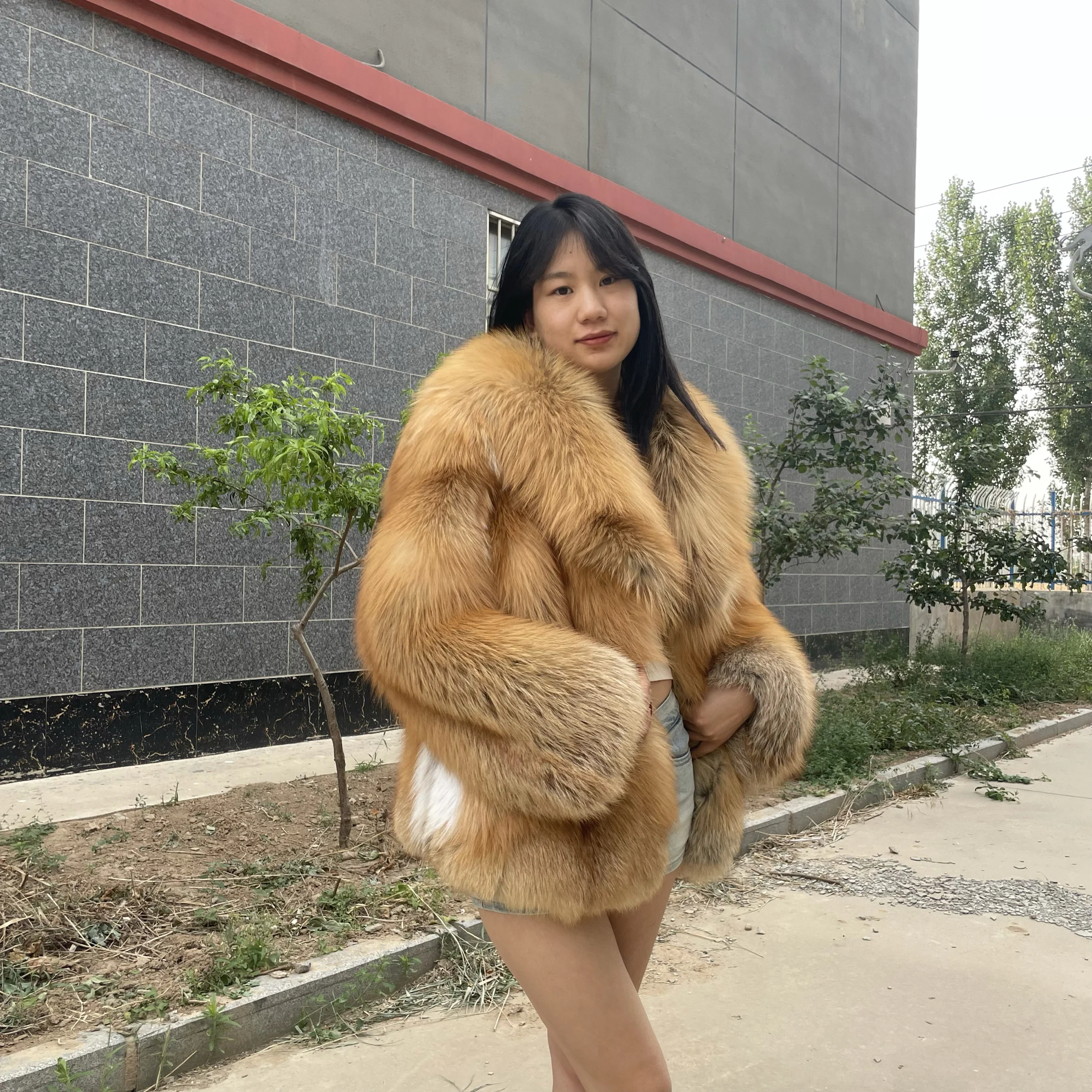 2024 New Real Natural Red Fox Fur Coat High Quality Genuine Women Winter Luxury Female Jacket Long Sleeves Outerewar