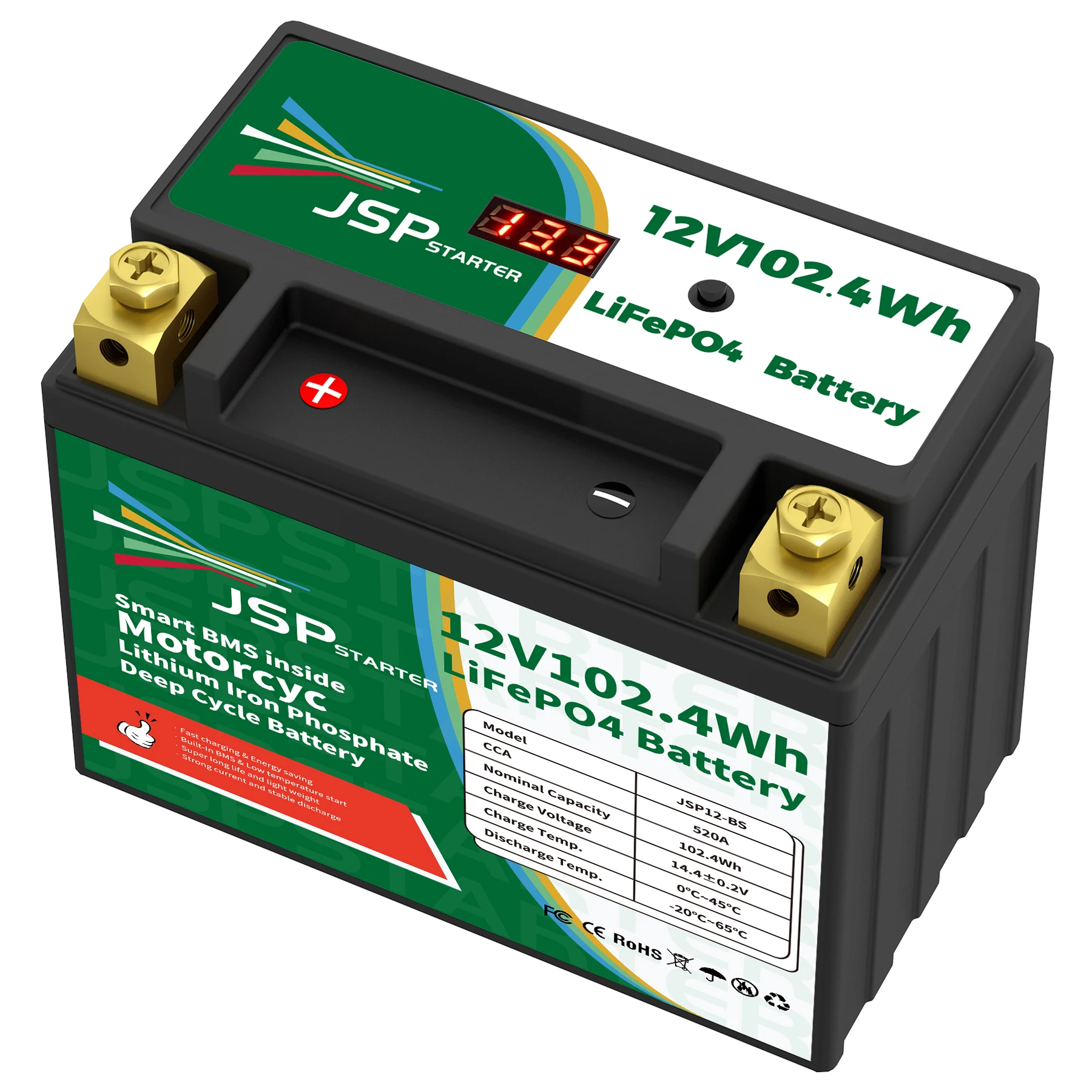 JSP12-BS 12.8V 102.4Wh CCA 520A BMS Motorcycle Start Battery 12.8V Lithium iron Phosphate Scooter LiFePO4 Batteries YTX12-BS