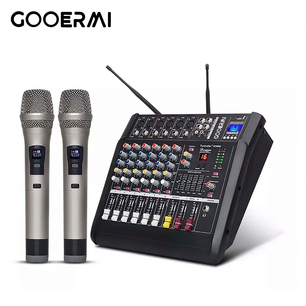 MT60S Professional 6-Channel Powered Mixer 350W*2 with Wireless Dynamic Microphones