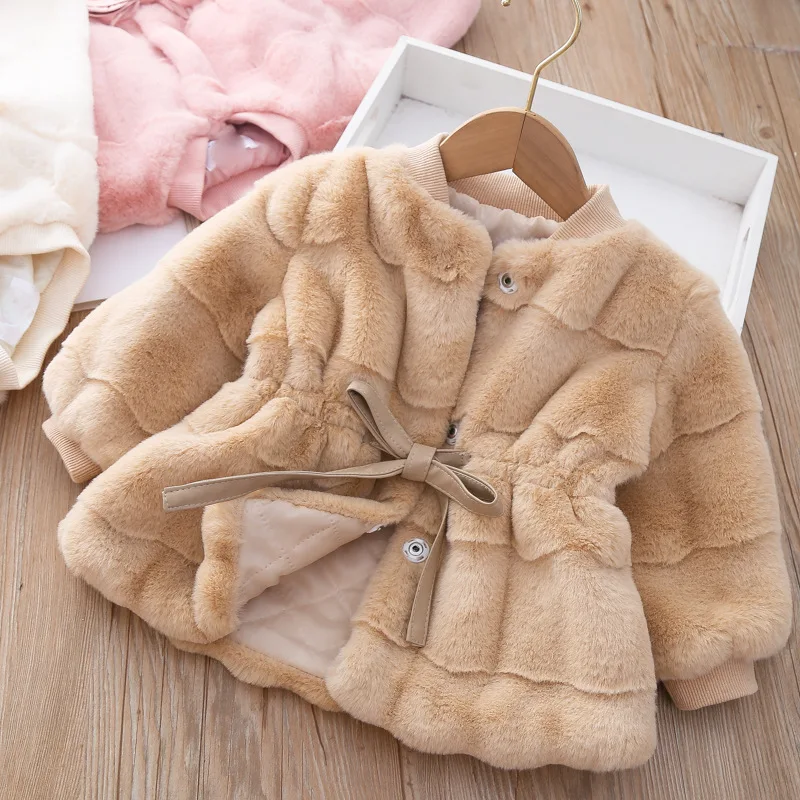 2026 New Winter Girls Coat Super Warm Mink Fur Padded Thickened Long Sleeve Coats Baby Kids Children Jacket Plush Outerwear
