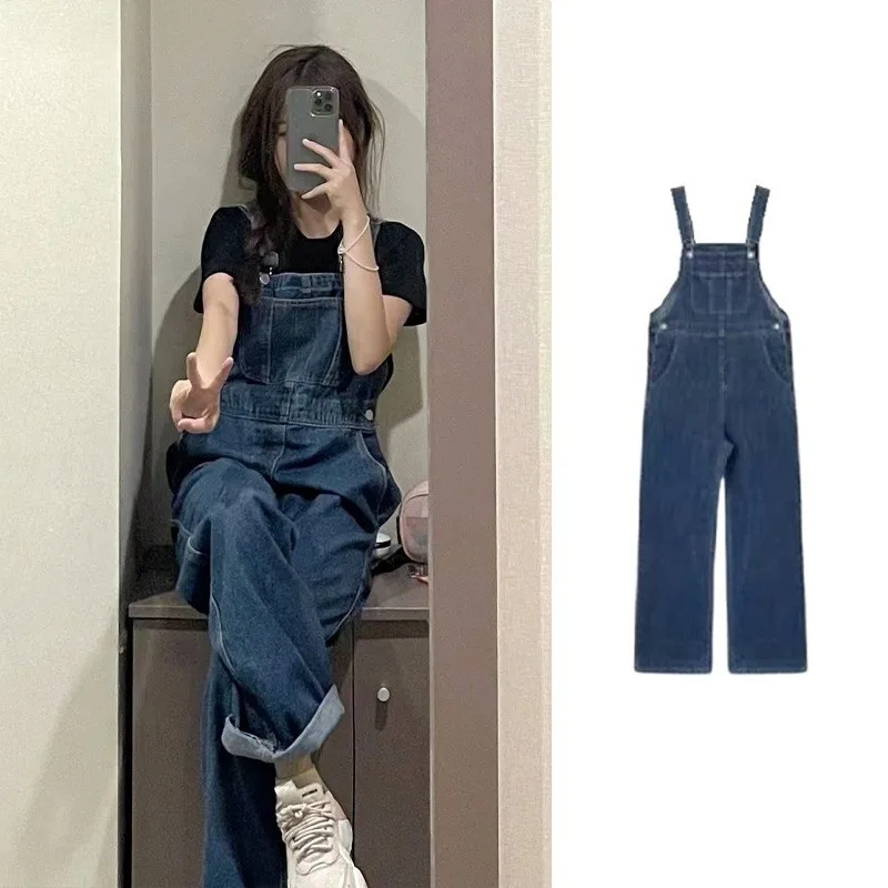 Jumpsuits Women Denim Patchwork Office Lady Summer Vintage High Waist Stright Korean Style Chic Loose Age-reduced Lovely Girls