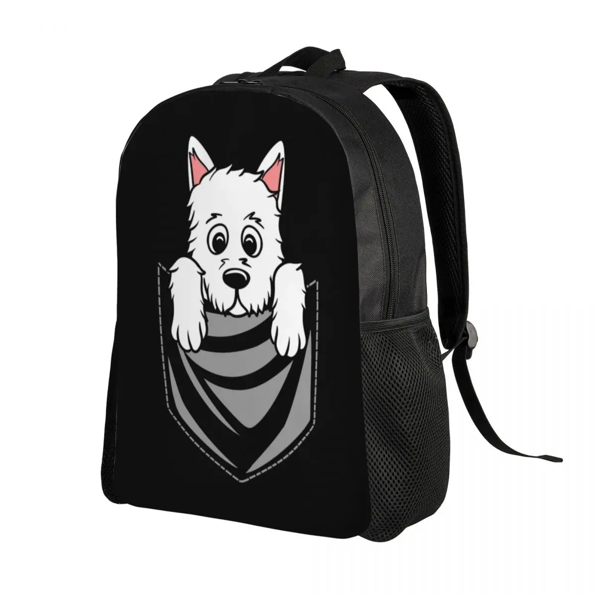 Westie Breast Pocket Dog Travel Backpack School Computer Bookbag West Highland White Terrier Puppy College Student Daypack Bags