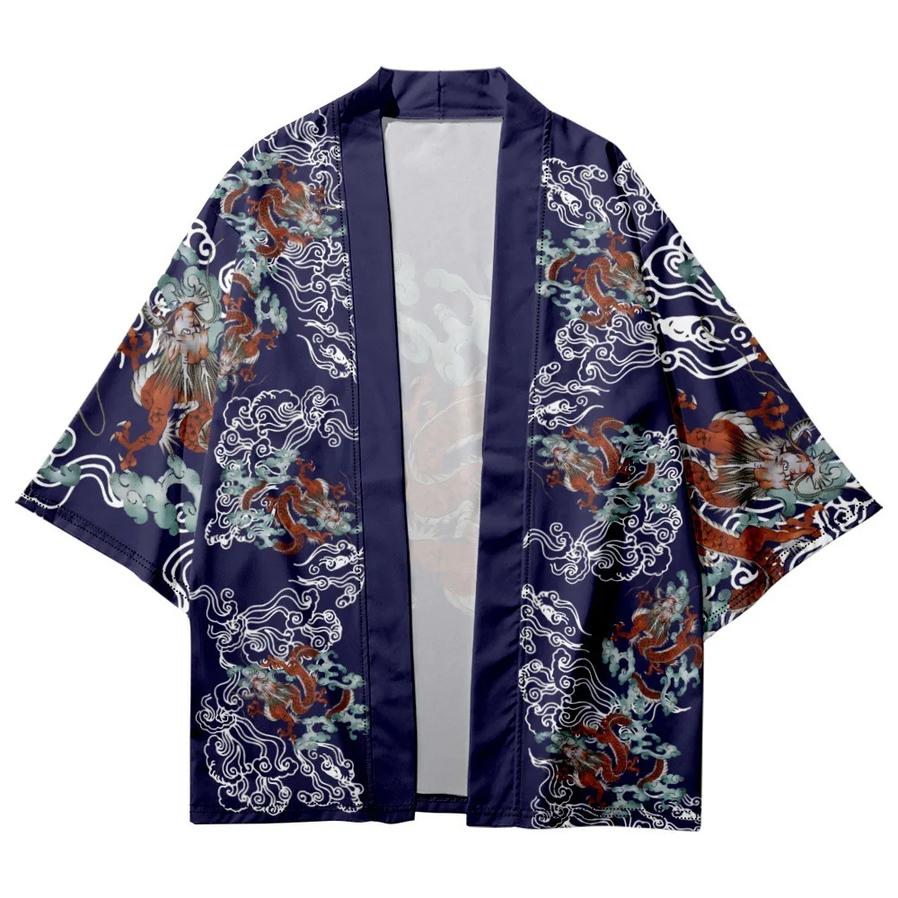 Chinese Dragon Printed Cardigan Harajuku Long Style Kimono Women Men Japanese Street Samurai Cosplay Yukata Tops Oversize S-5XL