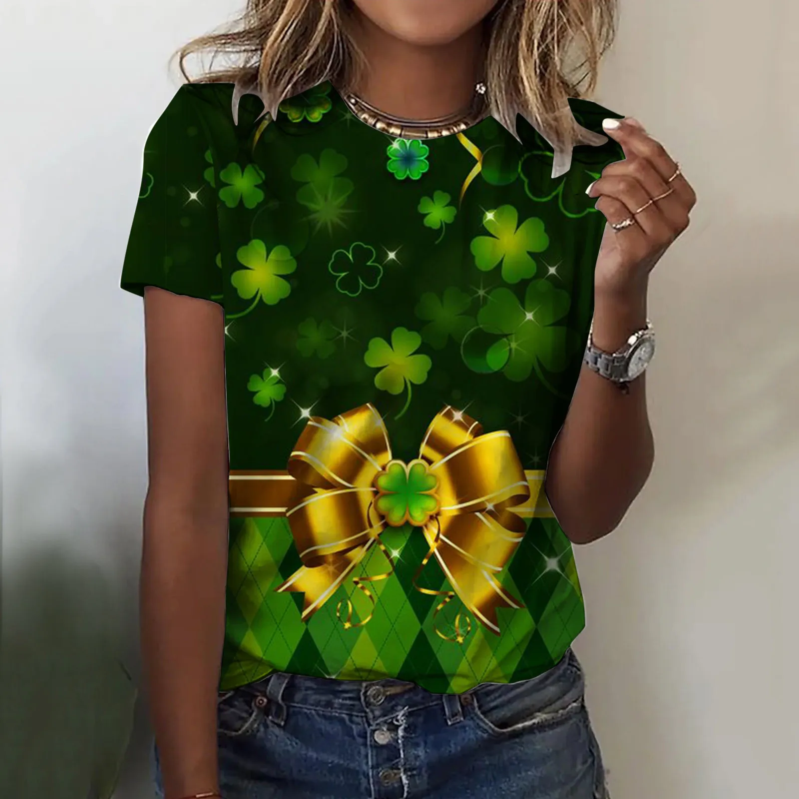 Women T Shirt Saint Patricks Pat St Paddys Day Gifts Vintage Tee Shirts Girls Basic Top Tops Pullover Summer Clothing Streetwear