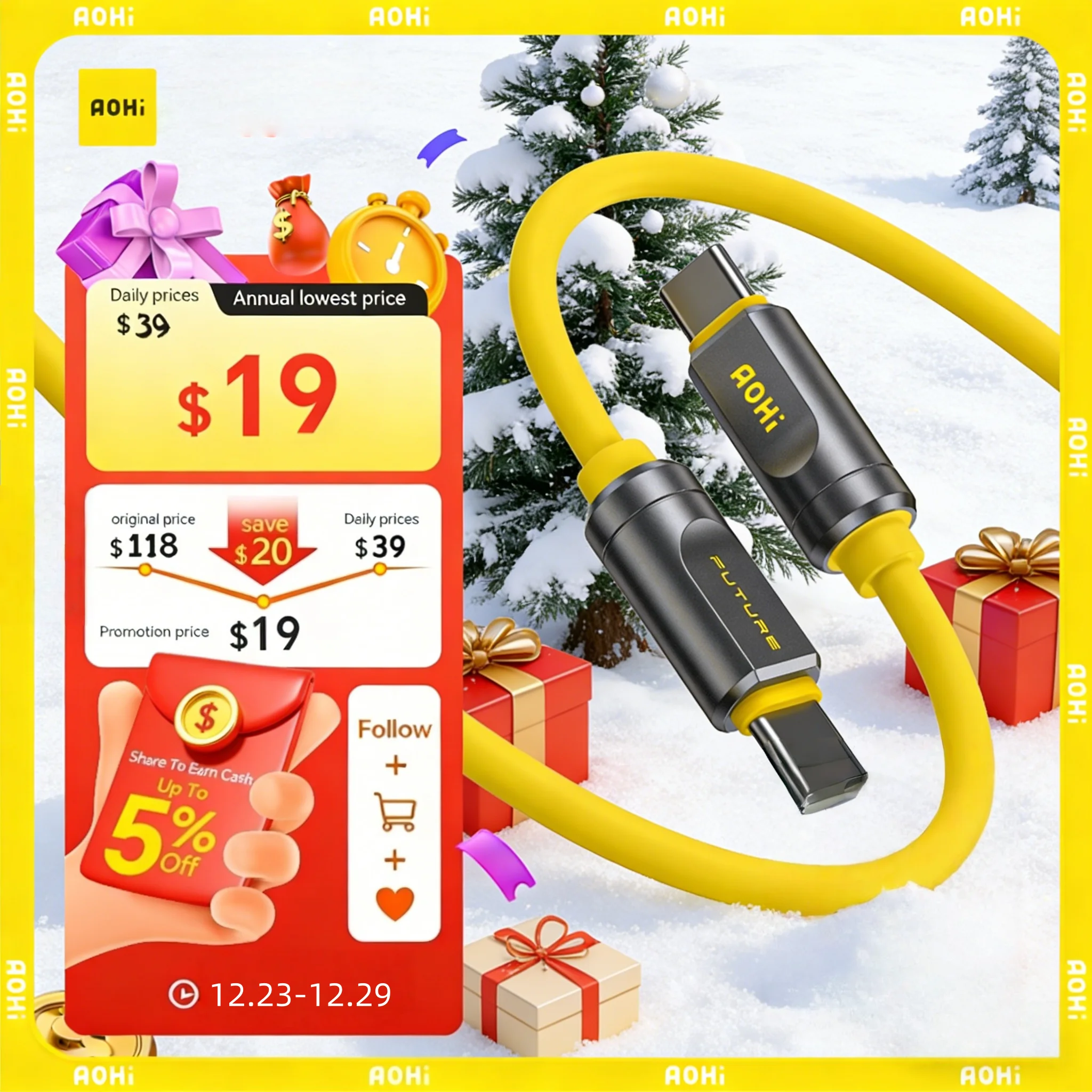 AOHI THE FUTURE Adonis USB4 2.0 Cable tipo C 240W carga rápida 3,3 pies (120Gbps/8K/PD3.1) para MacBook iPad