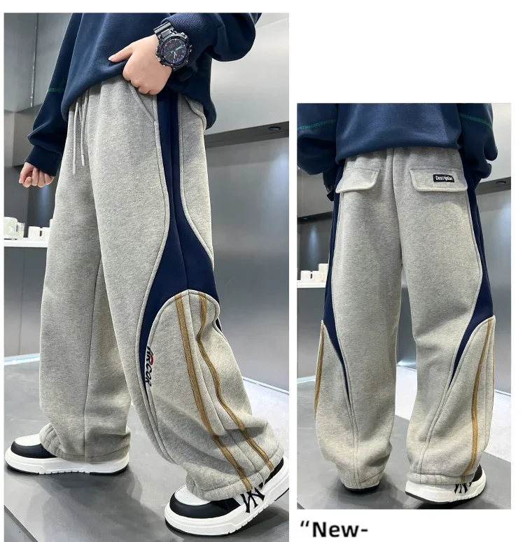 ZOETOPKID Kinder Winter Fleece-Gefütterte Sporthose mit Seitenstreifen Jungen Stylische Warme Isolierte Hose Kinder Thermische Jogginghose – Detail 11