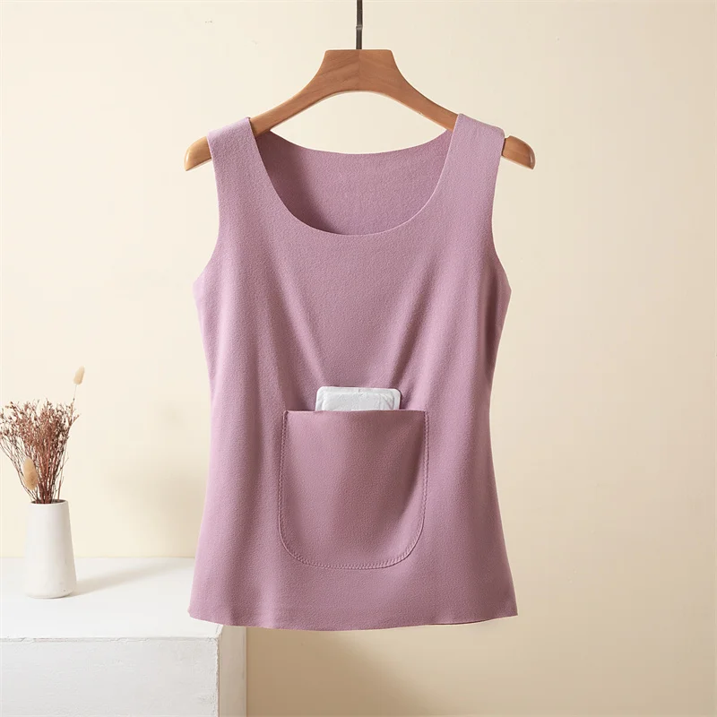 Thickened Fleece Vest Women's Warmth Inner Wear Base Layer with Pockets Belly And Waist Protection Autumn Winter Essential