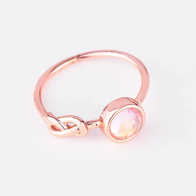 Hot Selling Powder Crystal Moonstone Simple 925 Sterling Silver Ring For Women Rose Gold Creative Knotted Design Ring