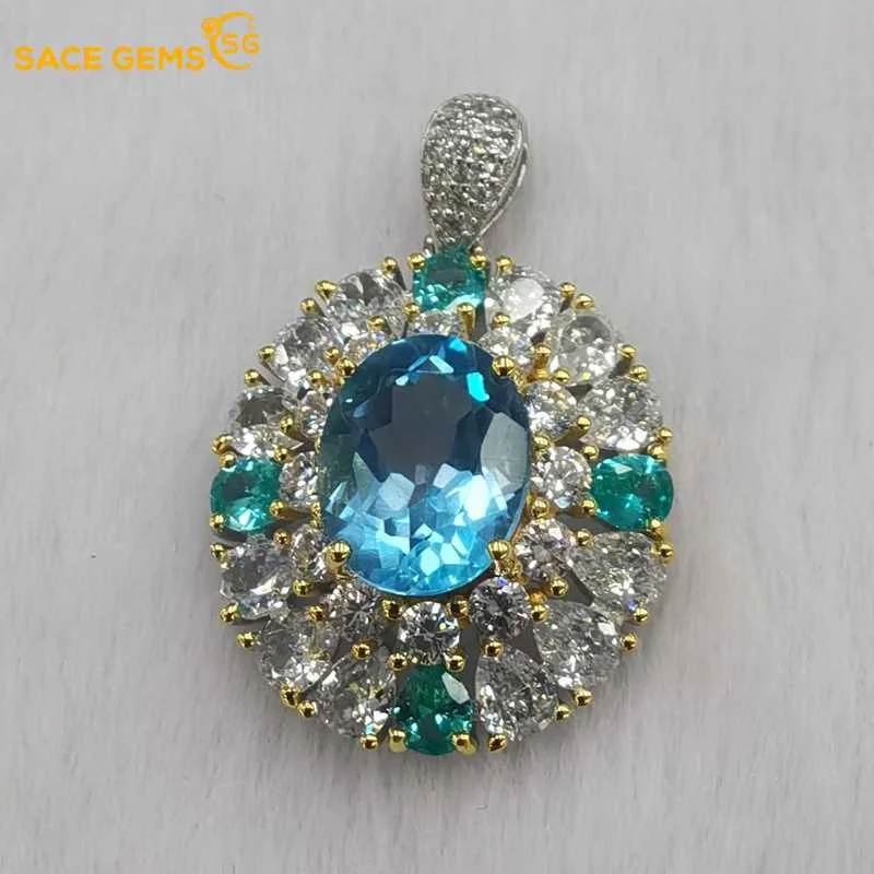 

SACE GEMS New Trend Swiss Blue Topaz Pendant 925 Sterling Silver Pendant Necklace for Women Everyday Party Fine Jewelry Gift