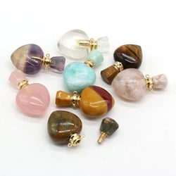 Natural Stone Gem Peach Heart-shaped Perfume Essential Oil Bottle Pendant Rose Quartz DIY Necklace Bracelet Jewelry Pendants