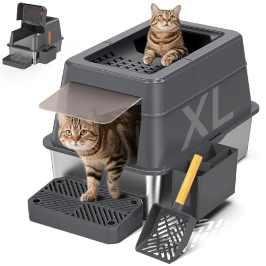 

Stainless Steel Litter Box with Lid XL Closed Metal Litter Box Modular Design with Flip Lid Fits All Cats Extra Large Covered H