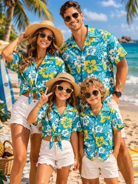 Summer Men's Family Wear Beach Hawaiian Shirt Tropical Summer Style Sandcastle Palm Tree Print Shirt Vacation Gift Child T-Shirt 6 Summer Men's Family Wear Beach Hawaiian Shirt Tropical Summer Style Sandcastle Palm Tree Print Shirt Vacation Gift Child T-Shirt 6