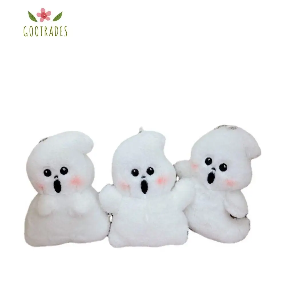 Plush Doll Funny Little Ghost Plush Keychain White Cartoon Halloween Plush Ghost Bag Pendant Surprised Look Hanging Accessories