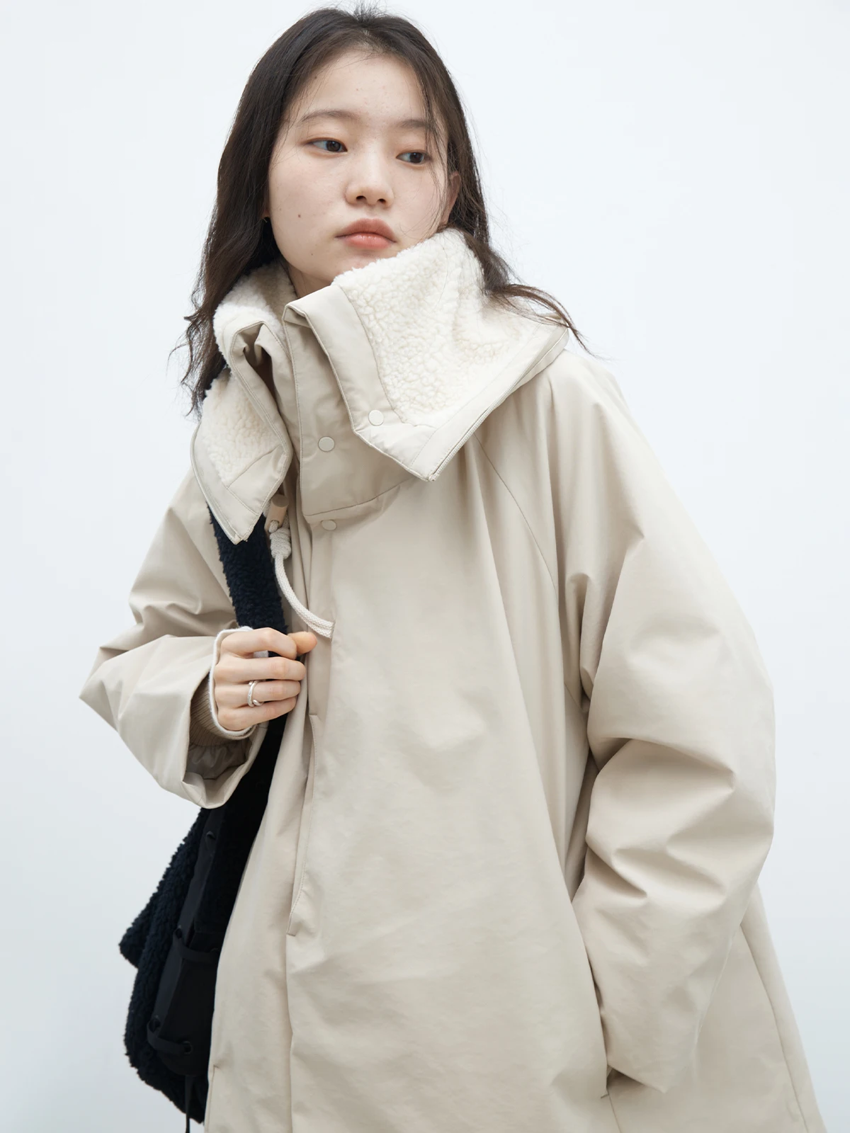 

Chauma Olive Button Hooded Mid-Length down Jaet Women's Casual Loose Fit Windproof White Du down Polyester Fiber