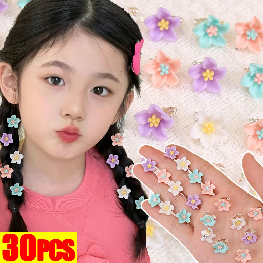 10/30pcs Kids Mini Lily Flower Clips Hairpin Non-Damaging Crystal Braided Gripping Clip Solid Color Flower Bean Clips Headwear