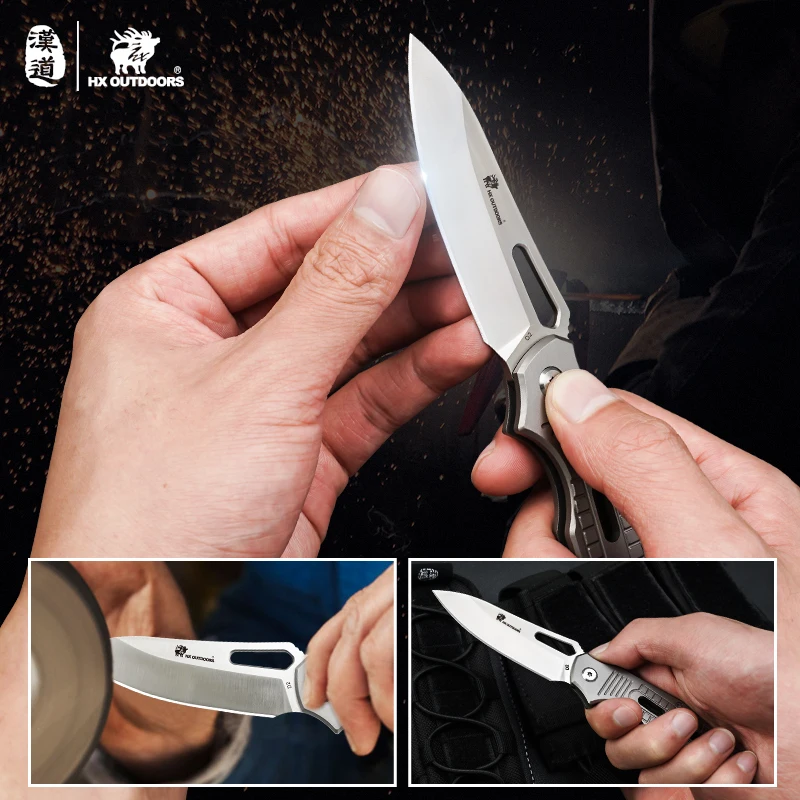 HX OUTDOORS Rock-X Survival Folding Blade Knives D2 Blade Camping Hunting Pocket Knife Outdoor Tools Titanium Alloy Handle