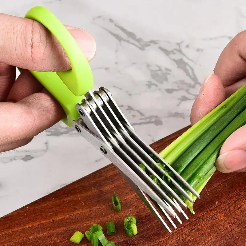 Multifunctional Scissors Stainless Steel 5 Layer Kitchen Scissors Scallion Cutter Pepper Herb Laver Spices Onion Cooking Tool