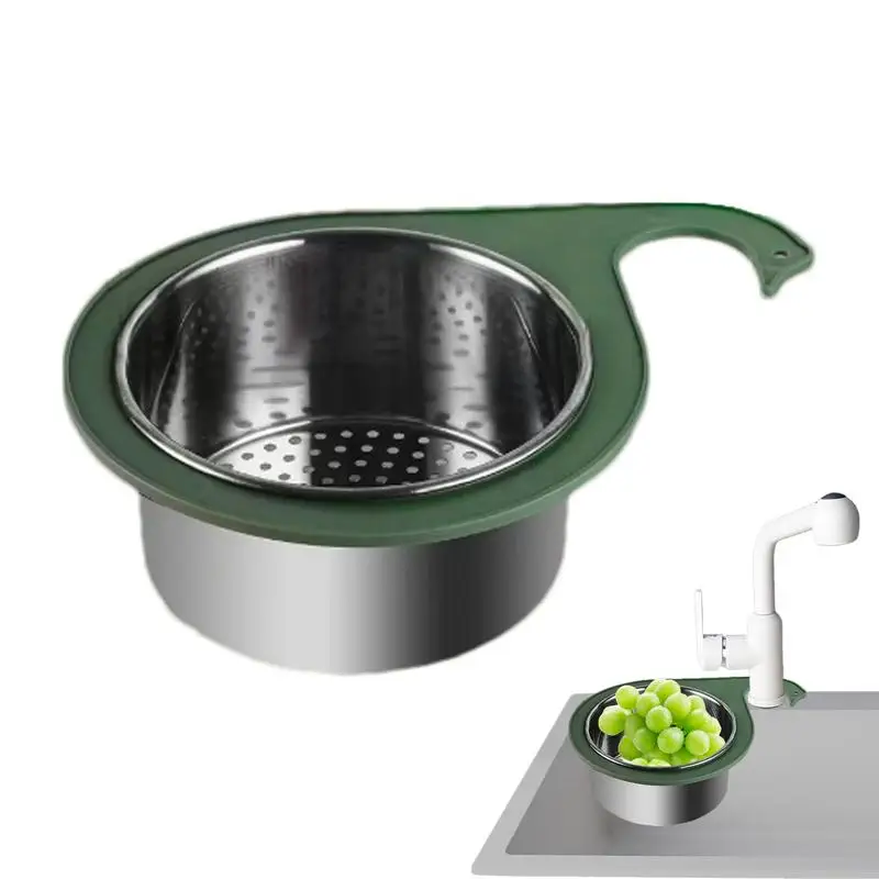 Stainless Steel Swan Sink Strainer Basket Removable Goosehead Storage Drainage Basket Goosehead Hanging Wet & Dry Drainage Racks