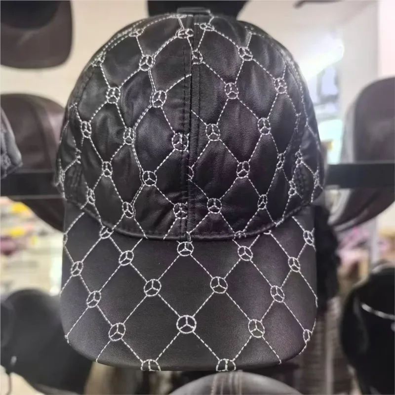 New leather cap for men warm hat casual round top middle-aged and elderly