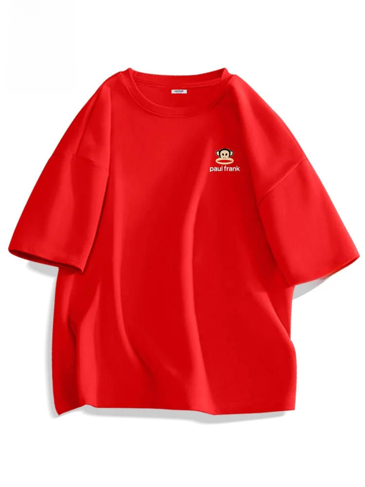 

Красная хлопковая футболка с коротким рукавом для мужчин, праздничный новогодний принт, повседневная, дышащая, молодежная, модная базовая футболка