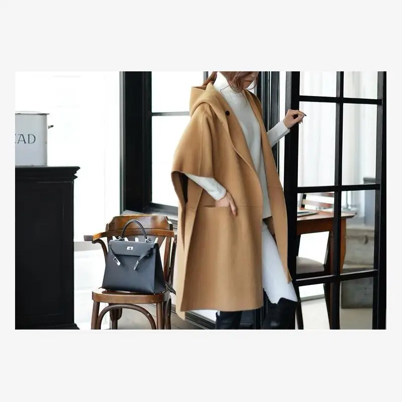 

Шерстяное пальто Street Faion, плащ Sli, ветровка больших размеров, однобортное однобортное пальто с капюшоном и пуговицами, средней длины