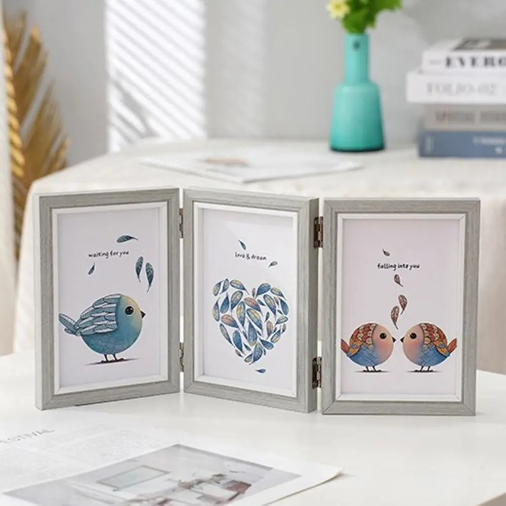 Creative Foldable Hinge Photo Frame Rectangular Wooden Portrait Picture Frame 2/3/4/5 Linked 6/7/8 Inches