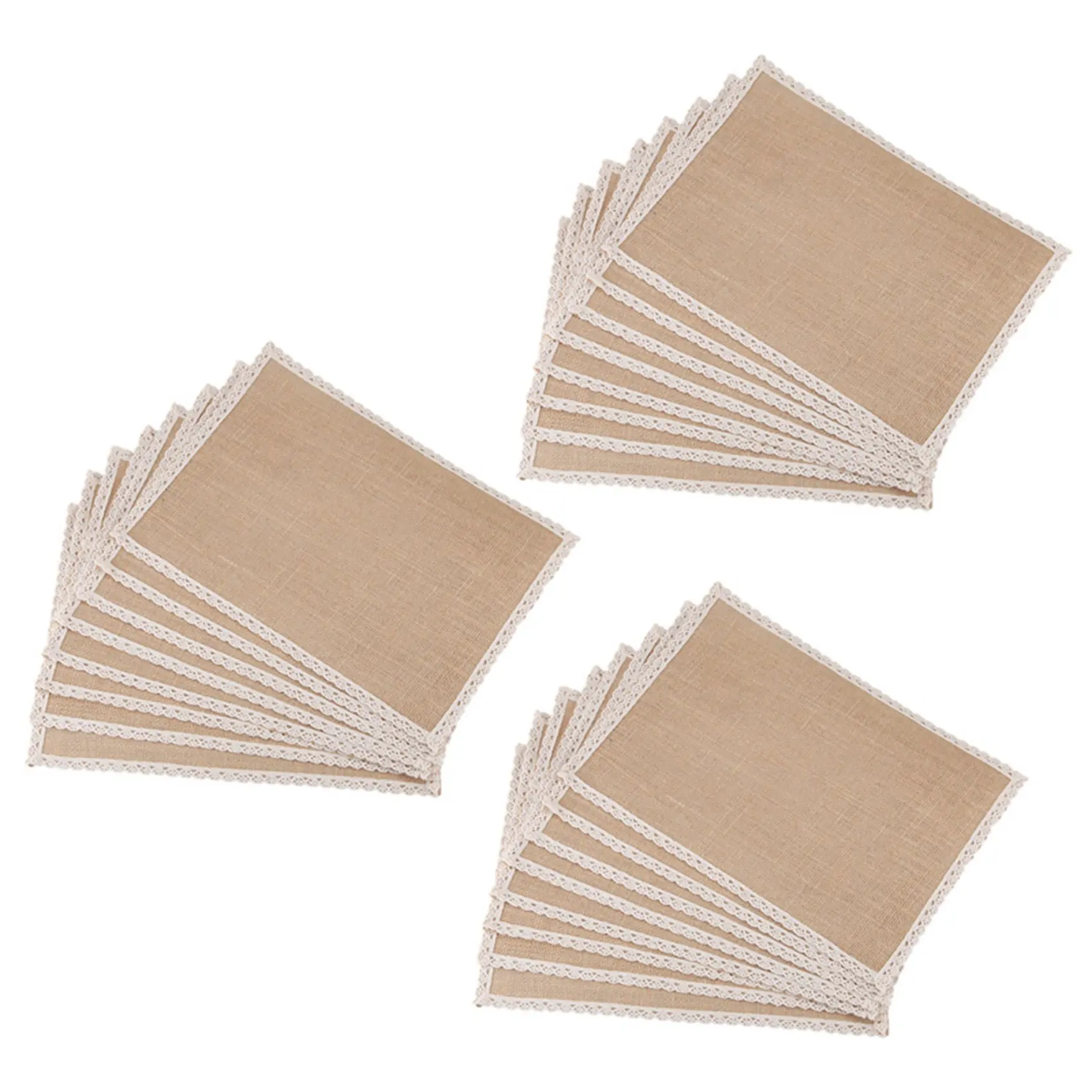 HLZS-24Pcs Linen Table Mat Lace Placemat Set Natural Jute Woven Tableware Mat Wedding Party Decoration