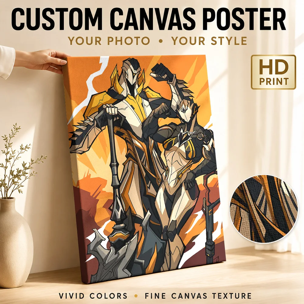 Warframe Warriors With Weapons Framed Canvas Print Personalized Photo Angular Color Blocks Wall Art For Bedroom Gaming Fan Gift