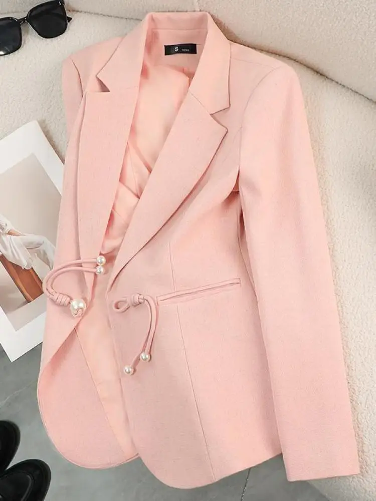 

Женский пиджак на одной пуговице, черный или бежевый элегантный пиджак в китайском стиле, Осень-зима