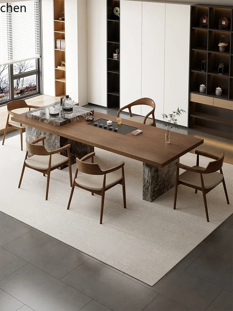 y24-Solid Wood Tea Table and Chair Set Island Table for Living Room Home Office Large Tea Brewing Table
