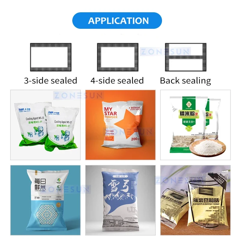 ZONESUN VFFS Powder Bagger Big Pouches Packs Flour Sugar Salt Feeding Elevator Packaging Filling and Sealing Machine ZS-FS420E