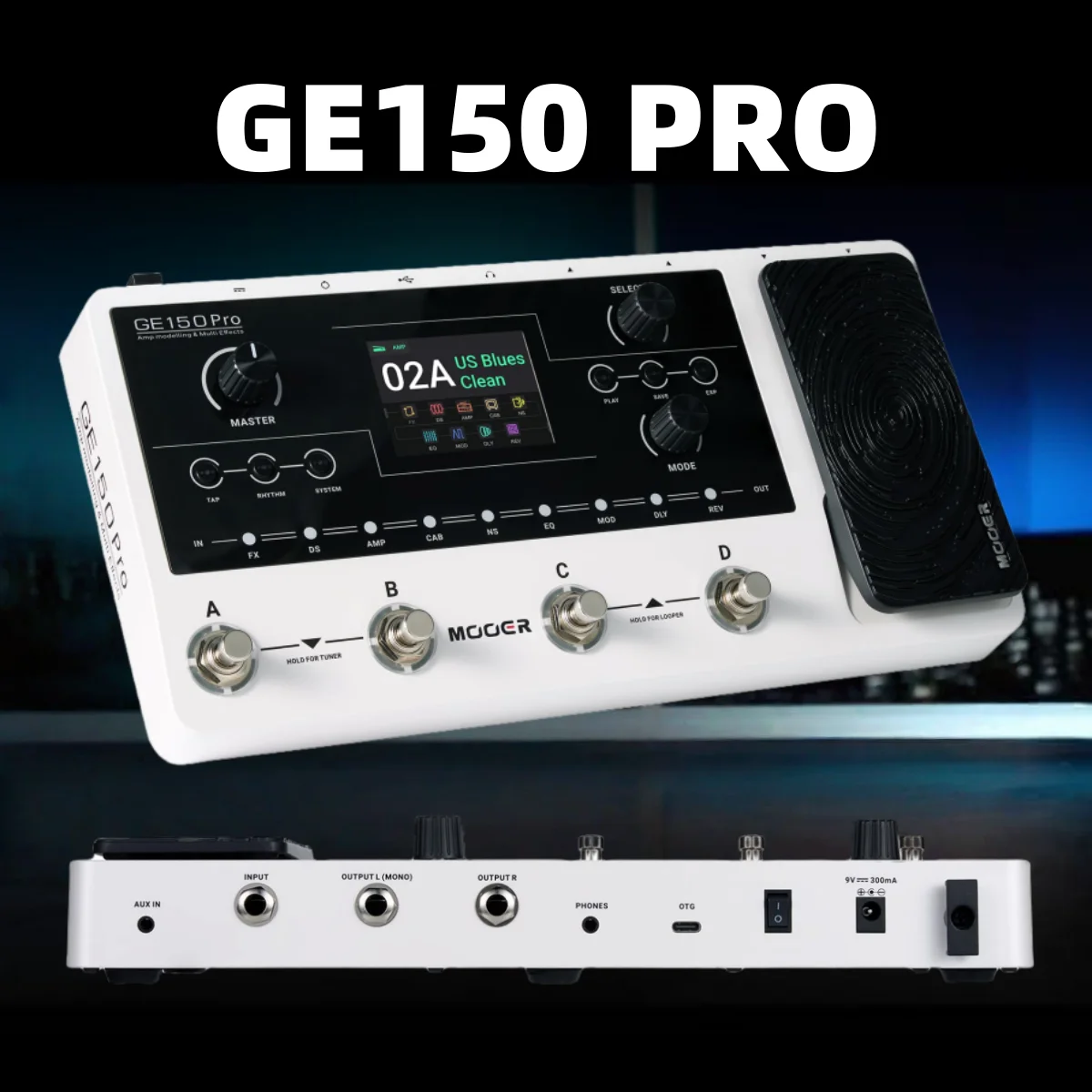 

Педаль MOOER GE150 Pro Modeling Multi FX: 4 ножного переключателя, выражение, ИК-погрузчик, USB-запись, реверберация, задержка гитары