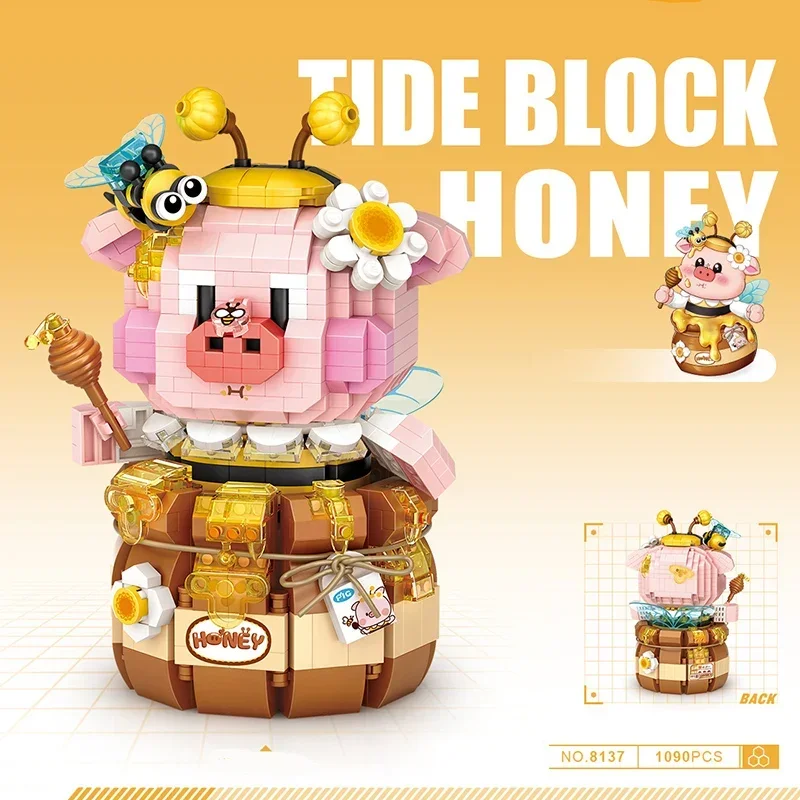 Creative Animal Honey Piggy Cartoon Building Blocks DIY Children's Educational Toys Adults and Teenagers Fun Assembling Bricks