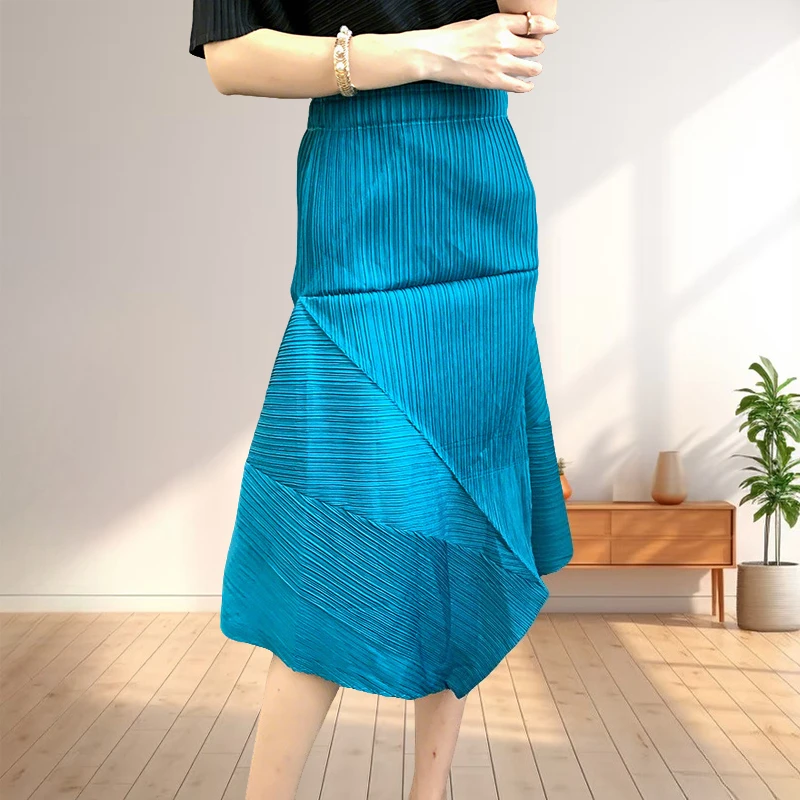 

Miyake плиссированная длинная юбка, осень 2021, новая женская модная повседневная шикарная нерегулярная юбка до половины тела, женская одежда с баской