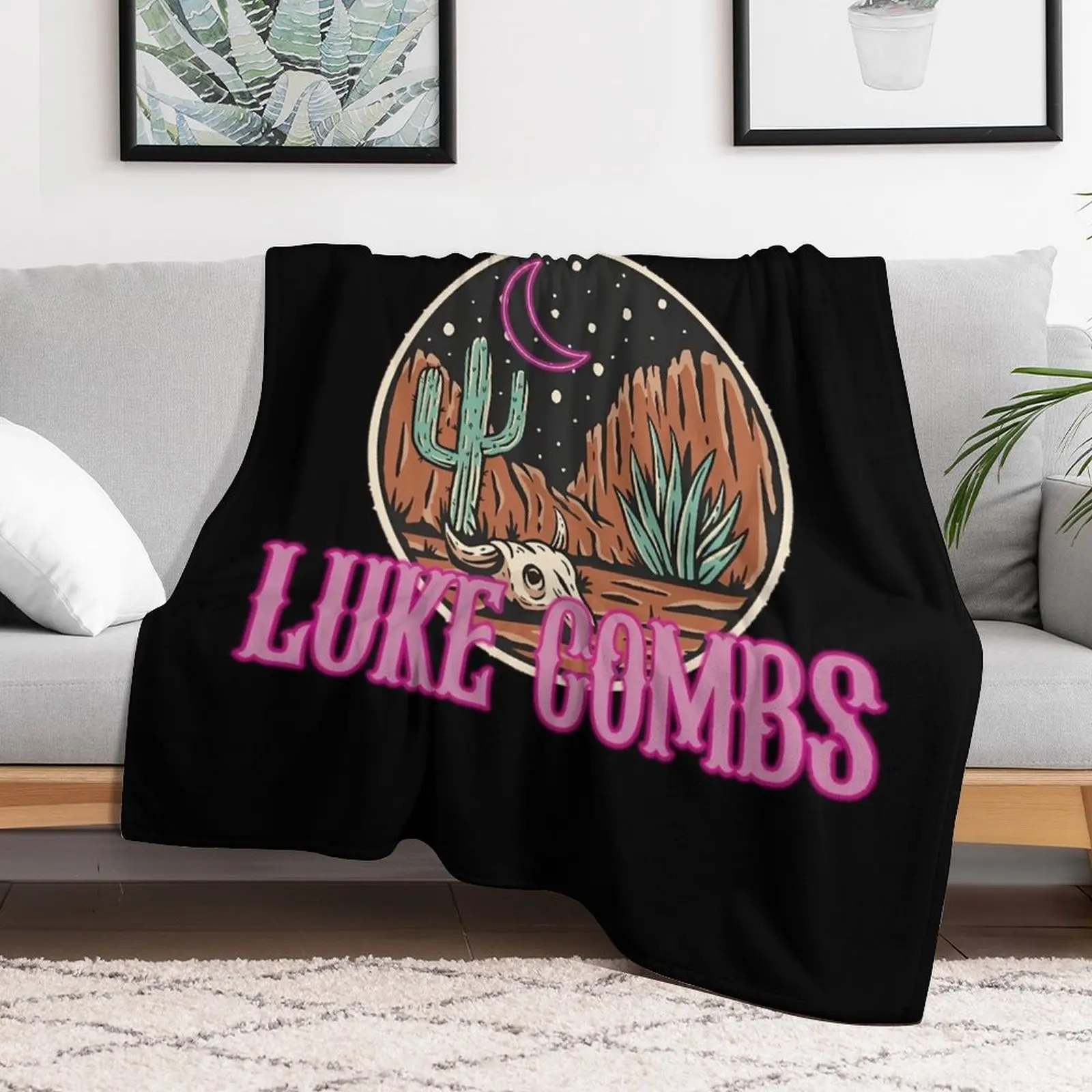 Luke Combs Music Neon Country Throw Blanket Plush Hairy Blankets