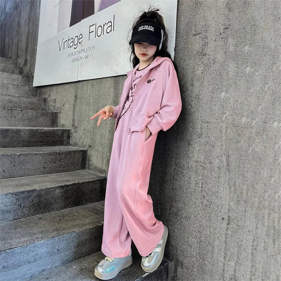 New Spring Autumn Teen Girls Clothing Sets Fashion Zipper Sweatshirt + Pants 2Pcs Outfits Kids Tracksuit 4 6 8 10 12 Years